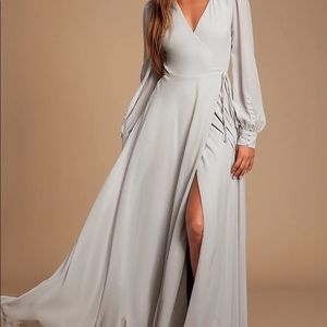 Light Grey Long Sleeve Wrap Maxi Dress